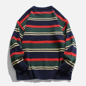 vintage stripe patchwork sweater   iconic striped patchwork design retro appeal 8251