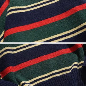 vintage stripe patchwork sweater   iconic striped patchwork design retro appeal 8334