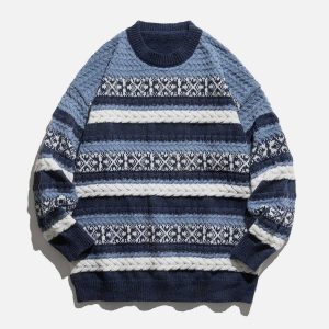 vintage stripe sweater crafted weave design urban appeal 2197