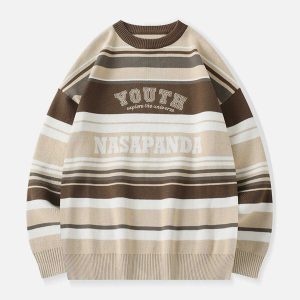 vintage stripe sweater iconic letter design & urban flair 4031