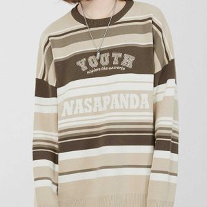 vintage stripe sweater iconic letter design & urban flair 4172