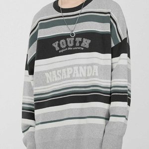 vintage stripe sweater iconic letter design & urban flair 6109