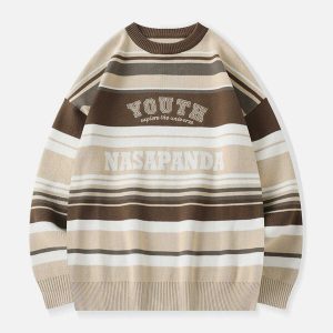 vintage stripe sweater iconic letter design & urban flair 7345