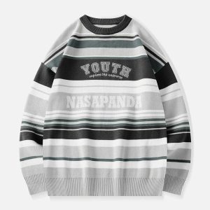 vintage stripe sweater iconic letter design & urban flair 7777