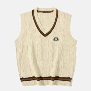 vintage style knit sweater vest preppy & chic look 8511