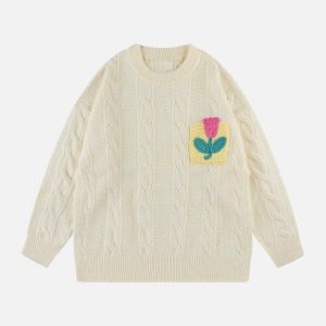 vintage tulip twist sweater chic knit design 6476