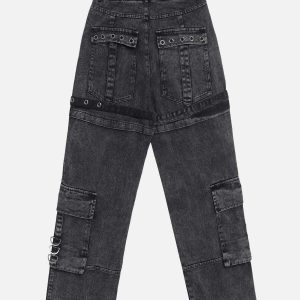 vintage washed denim cargo jeans   chic urban appeal 1603
