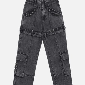 vintage washed denim cargo jeans   chic urban appeal 2349