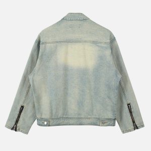 vintage washed denim jacket   chic urban classic look 3699