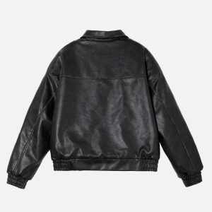 vintage washed faux leather jacket edgy & retro streetwear 1616
