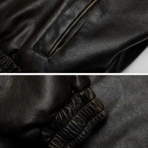 vintage washed faux leather jacket edgy & retro streetwear 6826
