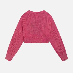 vintage washed jacquard sweater edgy raw edge detail 1054