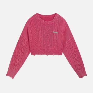 vintage washed jacquard sweater edgy raw edge detail 2053
