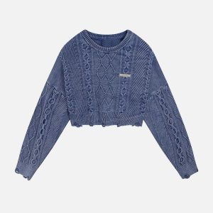 vintage washed jacquard sweater edgy raw edge detail 2179