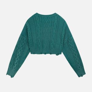 vintage washed jacquard sweater edgy raw edge detail 3462
