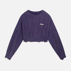 vintage washed jacquard sweater edgy raw edge detail 5840