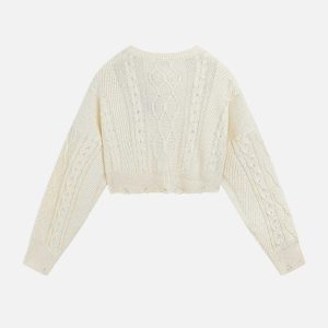 vintage washed jacquard sweater edgy raw edge detail 7650