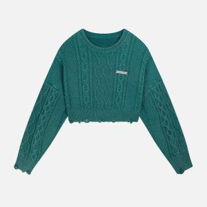 vintage washed jacquard sweater edgy raw edge detail 8289