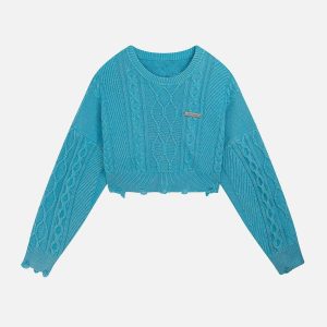 vintage washed jacquard sweater edgy raw edge detail 8346