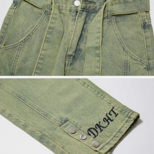 vintage washed jeans with button slit   chic & sleek design 6734
