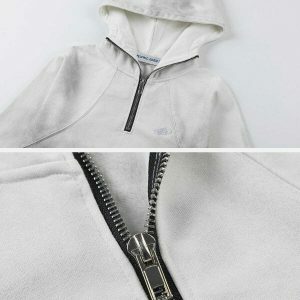 vintage zip collar hoodie   sleek texture & urban appeal 1109