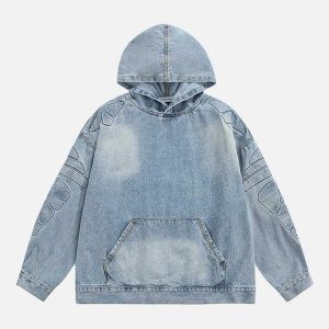 washed denim hoodie   youthful urban streetwear essential 8892
