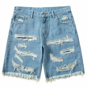 washed denim shorts with holes dynamic & youthful style 6550