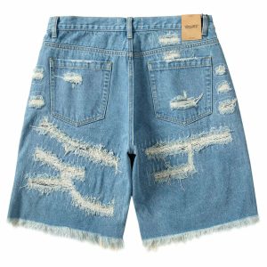 washed denim shorts with holes dynamic & youthful style 8264