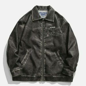 washed faux leather jacket urban chic & edgy style 4052