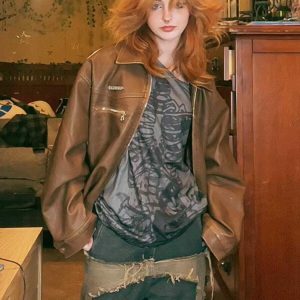 washed faux leather jacket urban chic & edgy style 4528