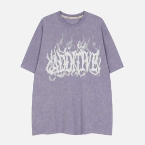 washed flame letters print tee edgy streetwear essential 5479