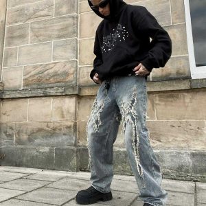 washed fringe jeans youthful & edgy streetwear staple 7444