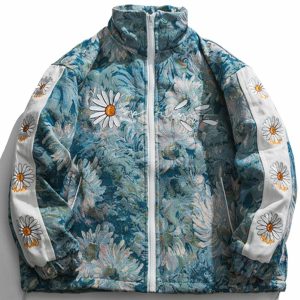 watercolor daisy coat   youthful & vibrant winter style 4185