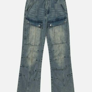 wrinkle washed big pocket jeans   edgy & retro streetwear 2211
