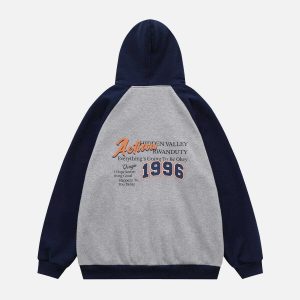youthful 1996 spliced hoodie retro vibes & streetwear edge 3385