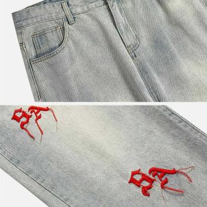 youthful 3d embroidered jeans iconic streetwear design 5595