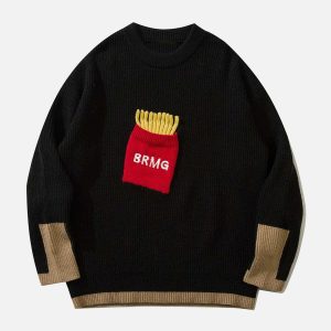 youthful 3d fries print sweater   quirky & fun streetwear 2659