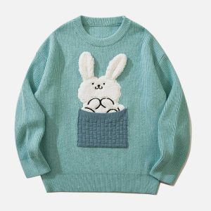 youthful 3d rabbit print sweater   quirky & comfortable 5854