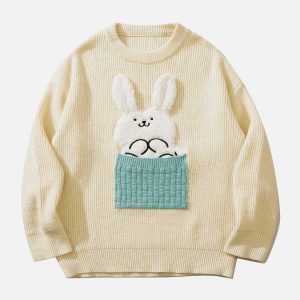 youthful 3d rabbit print sweater   quirky & comfortable 6458