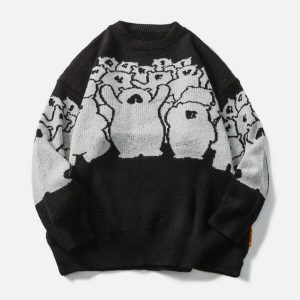 youthful alphabet bear sweater   chic jacquard knit design 5231
