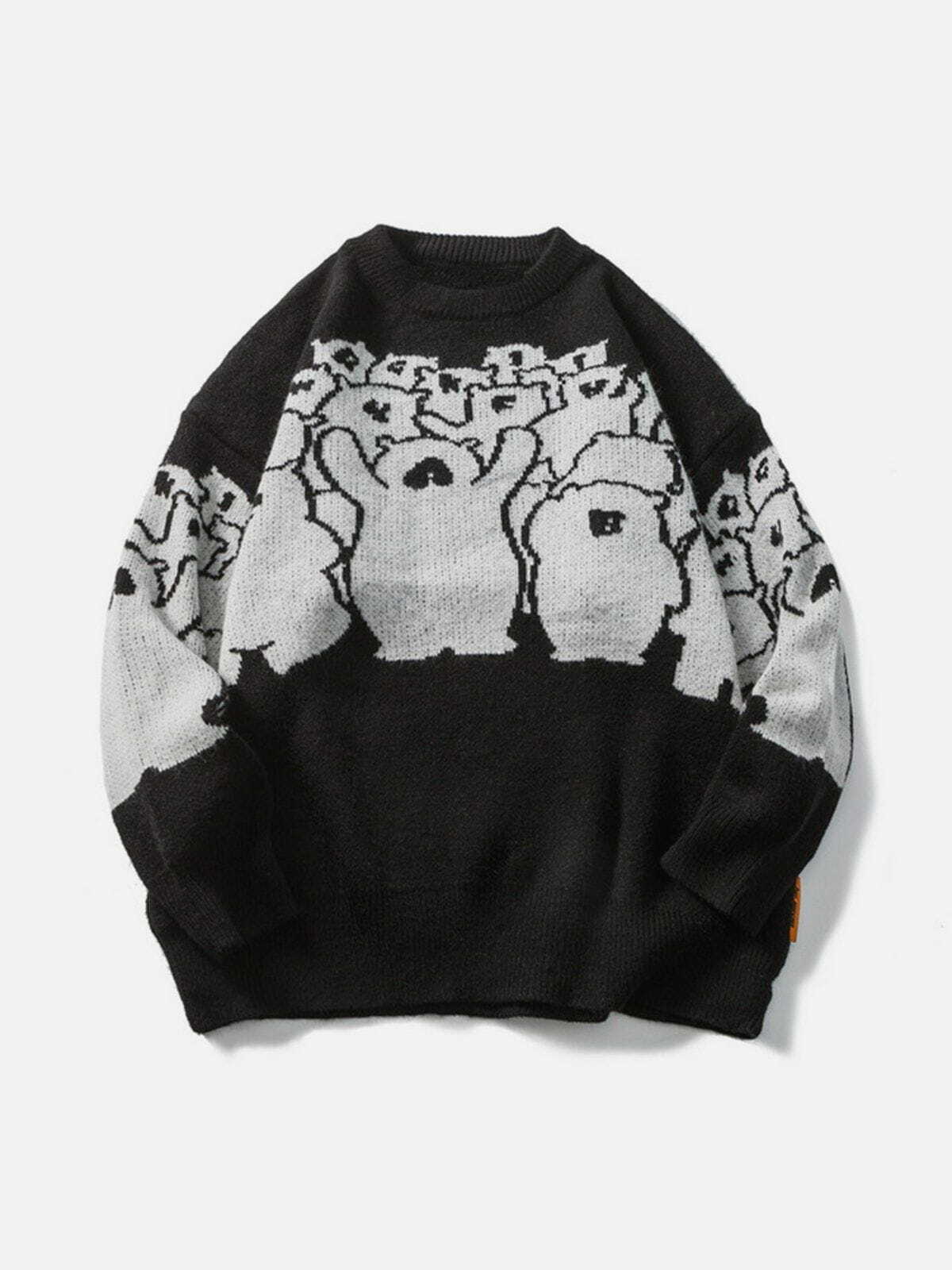 youthful alphabet bear sweater   chic jacquard knit design 5231