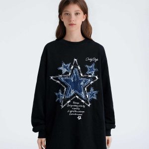 youthful applique star denim sweatshirt   urban chic 1086