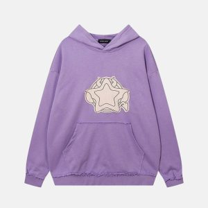 youthful applique star hoodie embroidered detail 6517