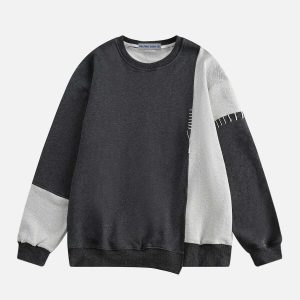 youthful asymmetrical patchwork sweatshirt   street chic 7304
