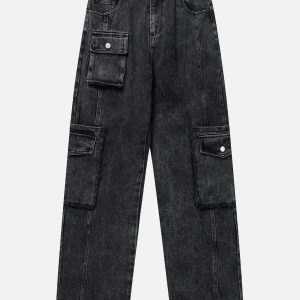 youthful asymmetrical pocket jeans   washed & straight leg 2414