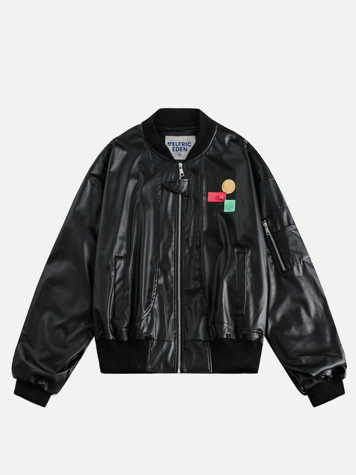 youthful badge bomber jacket   urban & trendy appeal 3066