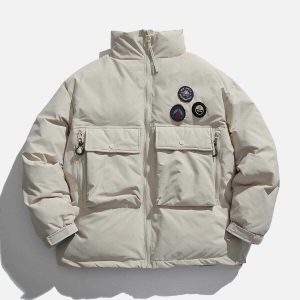 youthful badge winter coat large pockets & chic design 5772