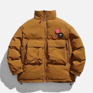 youthful badge winter coat large pockets & chic design 8423