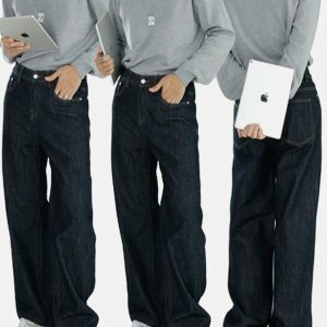 youthful baggy drape jeans   sleek & urban streetwear staple 4170