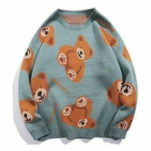 youthful bear knit sweater   quirky & cozy fashion staple 8820